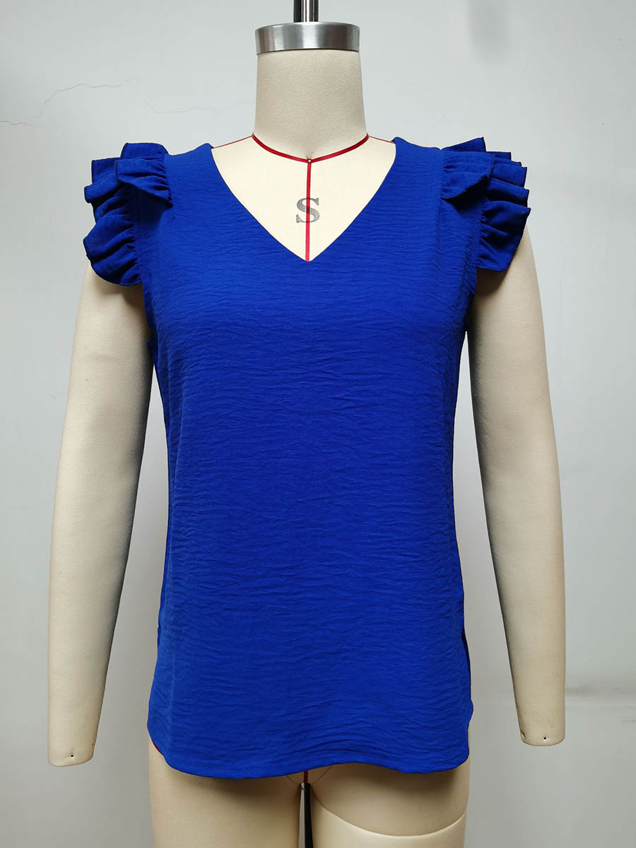 Bellevoga Casual V-Neck Ruffle Sleeveless Shirt (5 Colors)