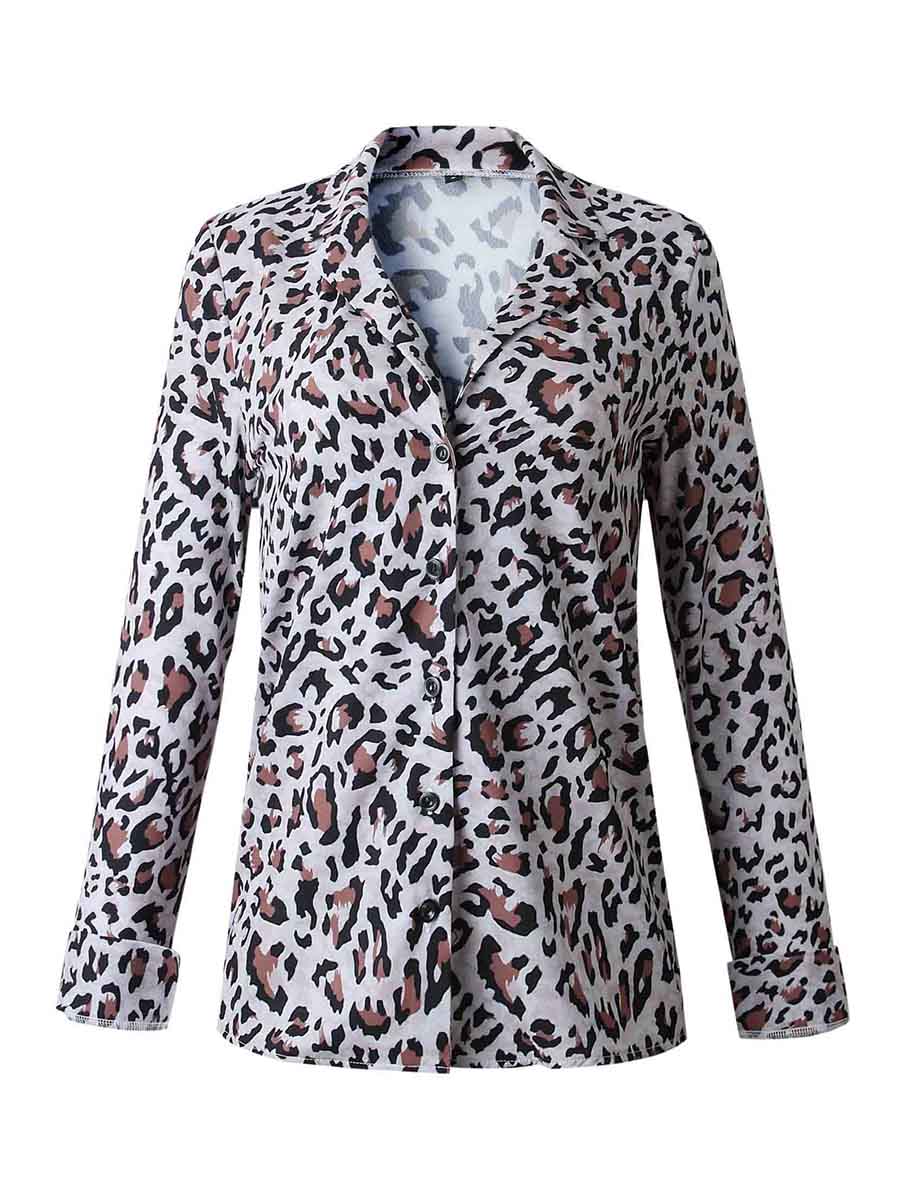 Bellevoga Leopard Print Long Sleeve Shirt