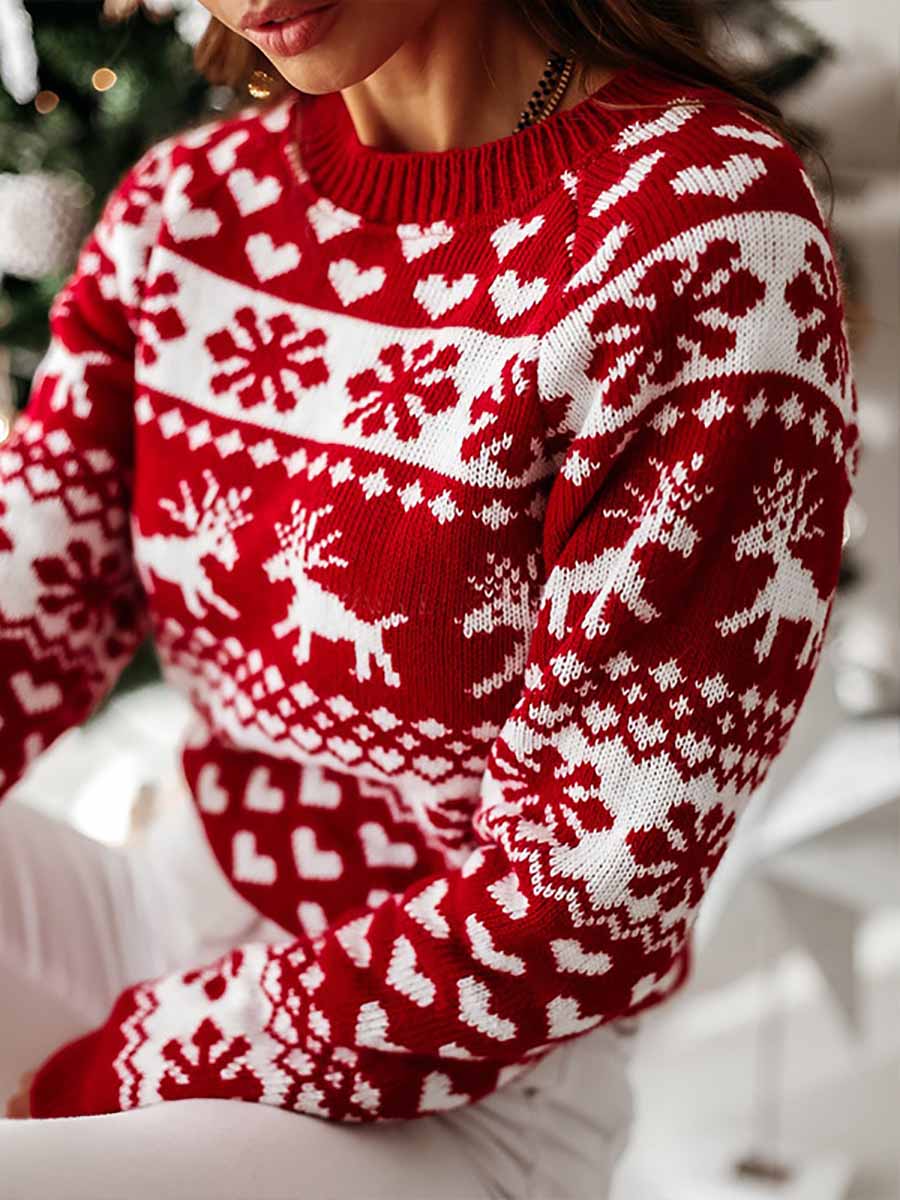 Bellevoga Snowflake Moose Christmas Sweater