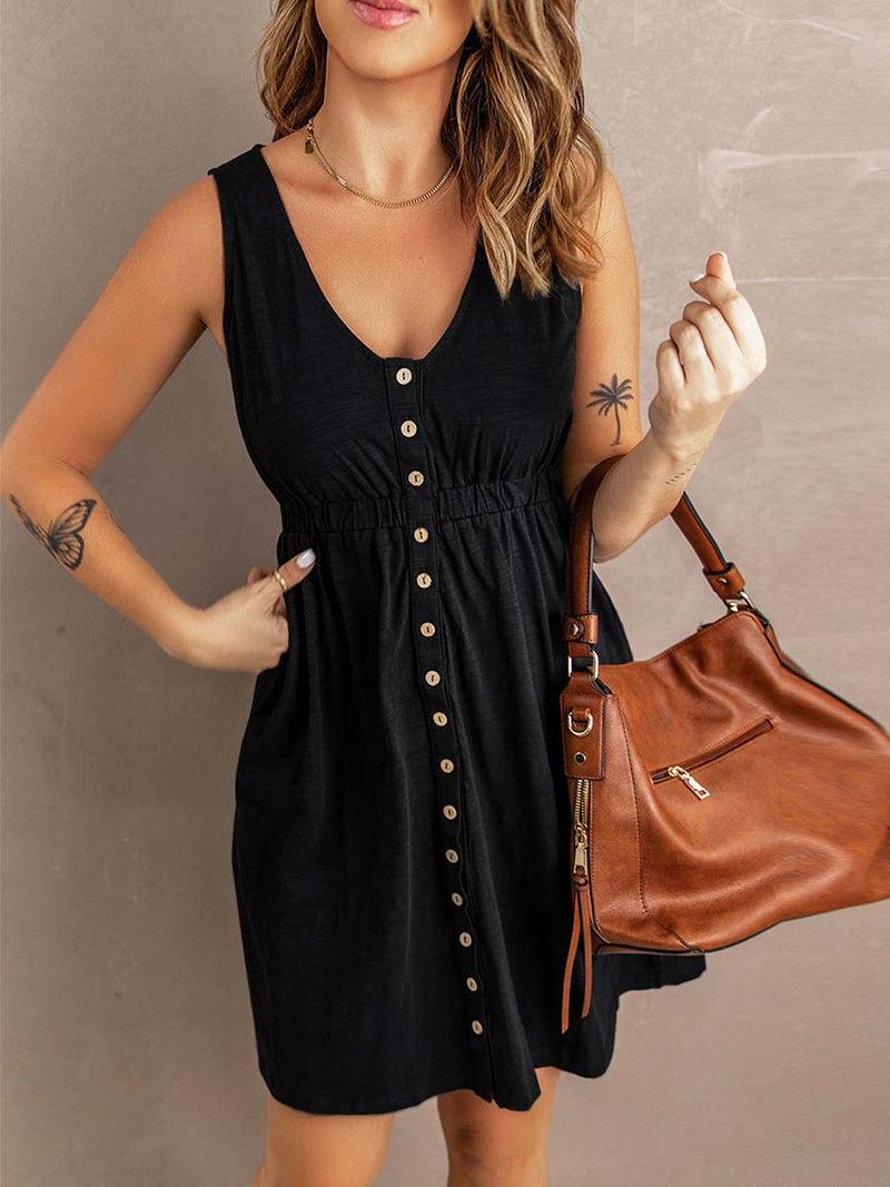 Bellevoga Casual Buttons Vest Dress(9 Colors)