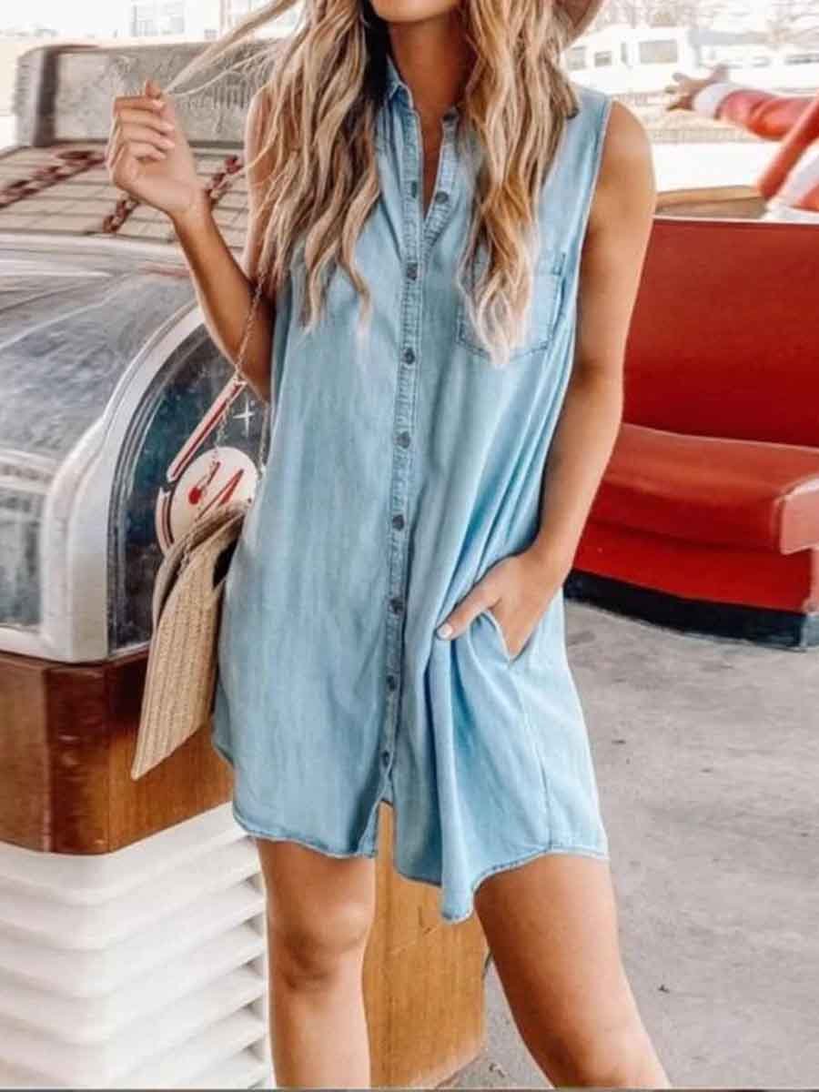 Bellevoga Button Denim Shirt Skirt