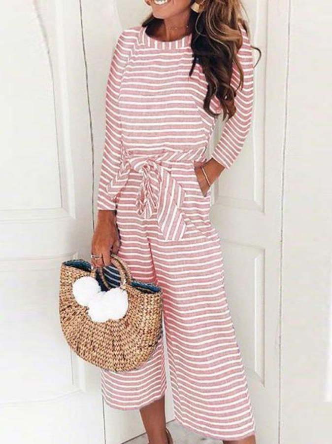 Tie Belt Cropped Jumpsuits