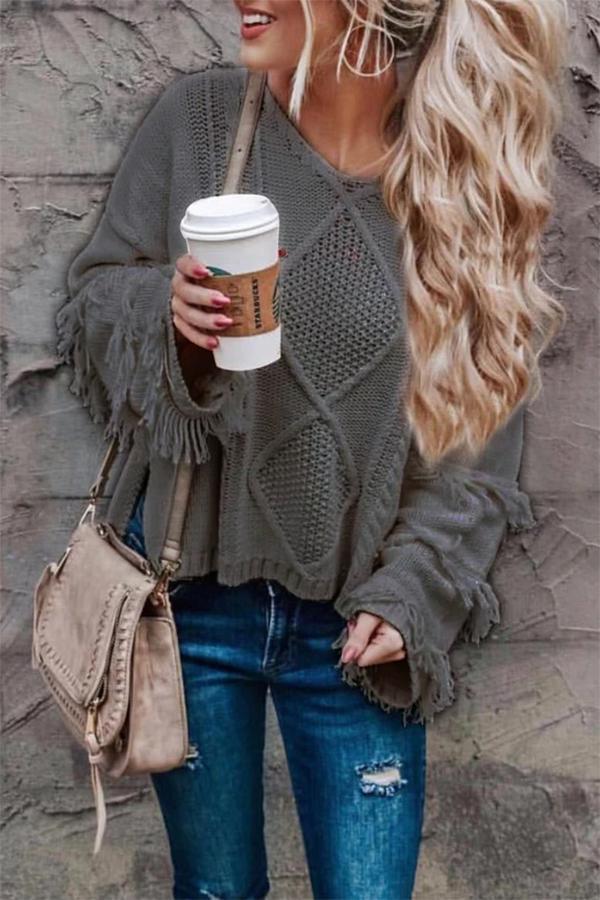 Long Sleeve Tassel Loose Sweater