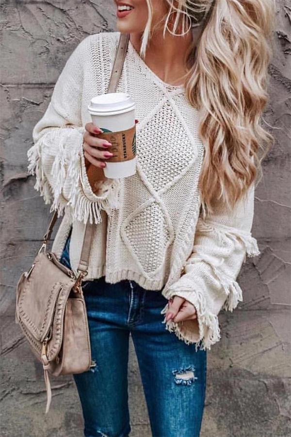 Long Sleeve Tassel Loose Sweater