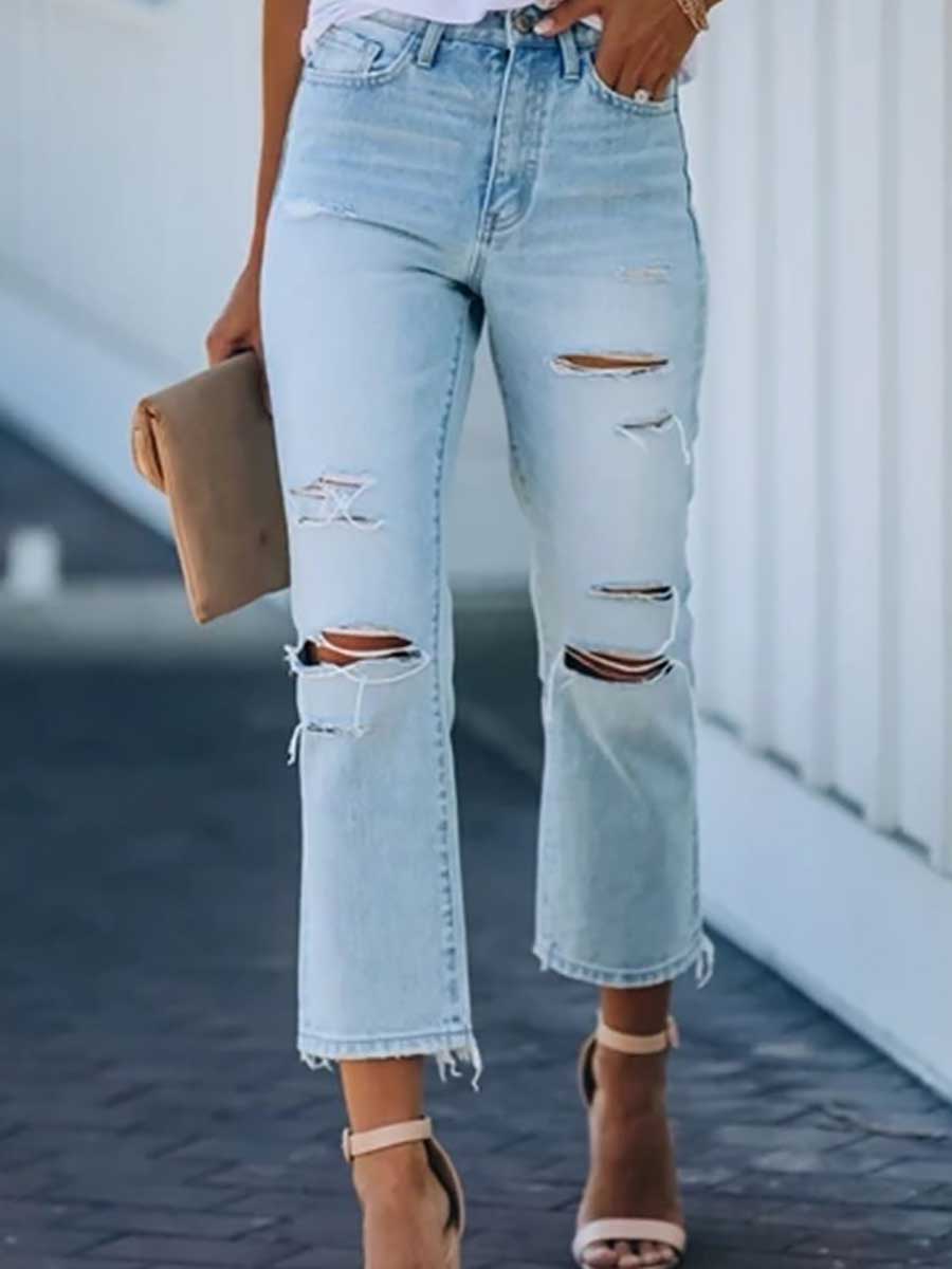 Bellevoga Non-stretch Ripped Washed Jeans