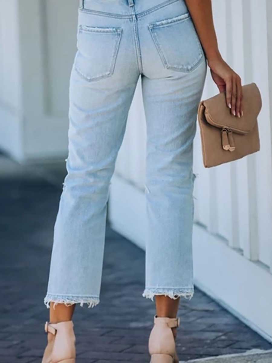 Bellevoga Non-stretch Ripped Washed Jeans