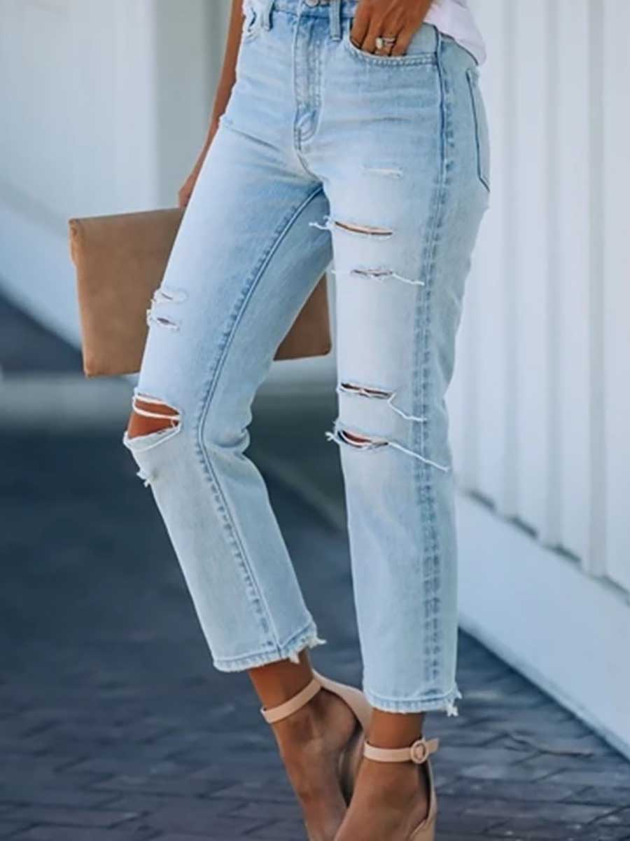 Bellevoga Non-stretch Ripped Washed Jeans