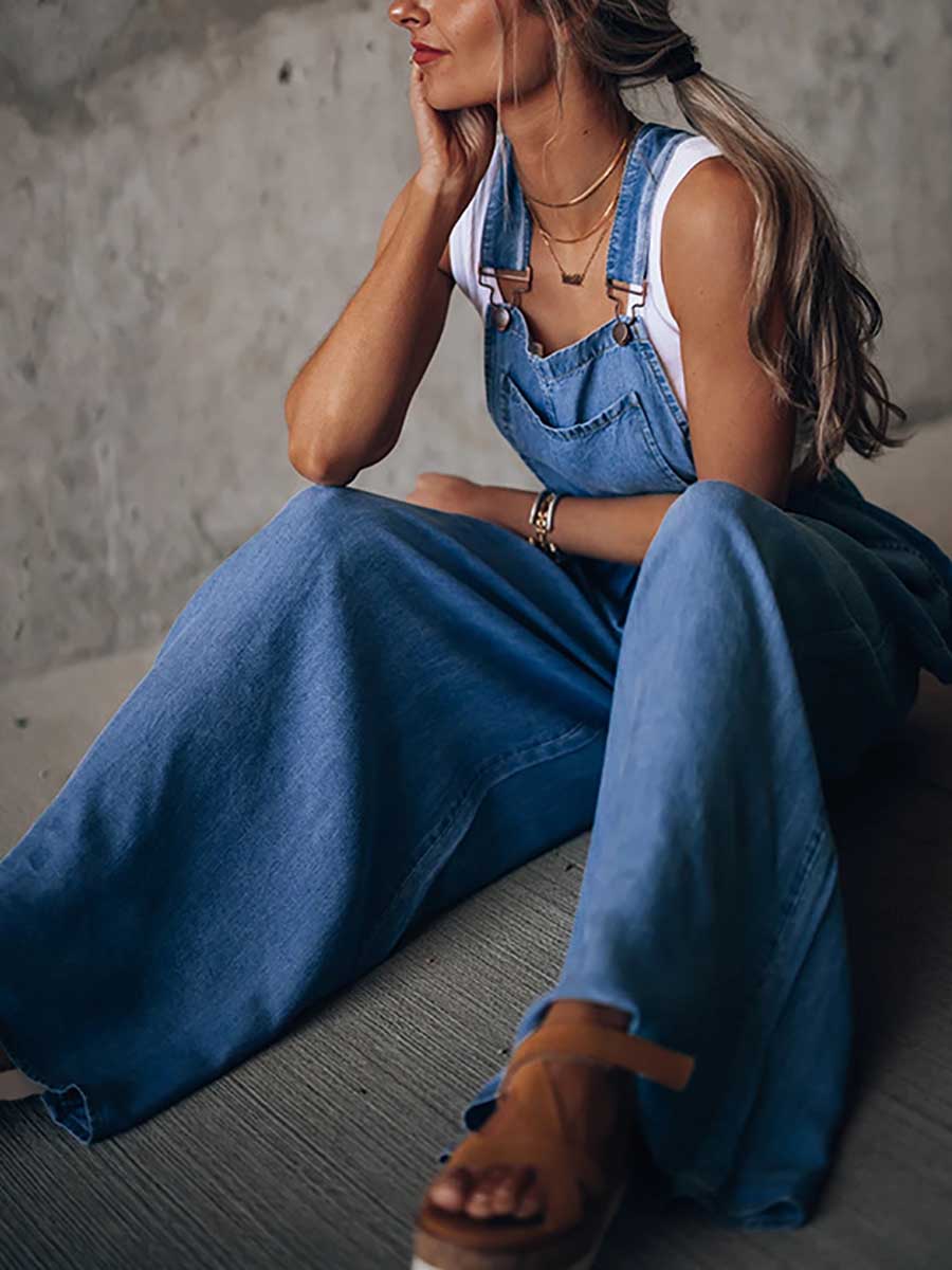 Bellevoga Loose Sleeveless Denim Back Pants