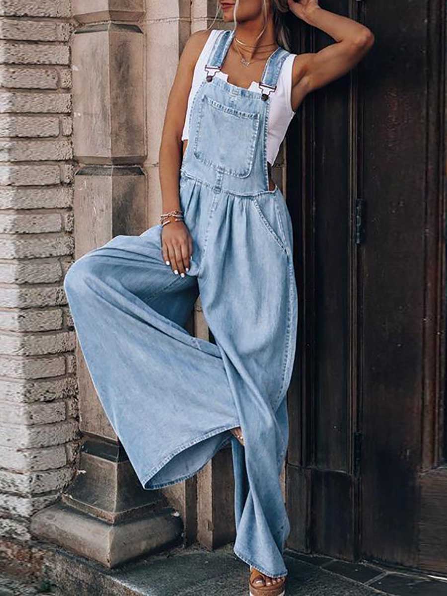 Bellevoga Loose Sleeveless Denim Back Pants