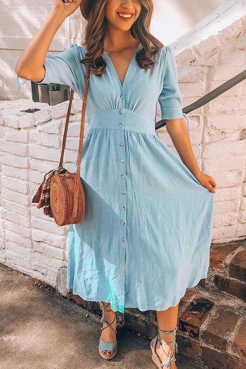 Bellevoga Button Knot Sleeve Dress