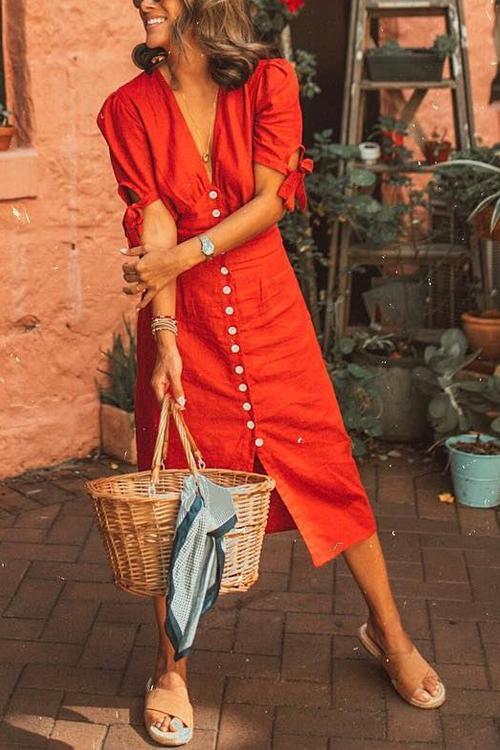 Bellevoga Button Knot Sleeve Dress