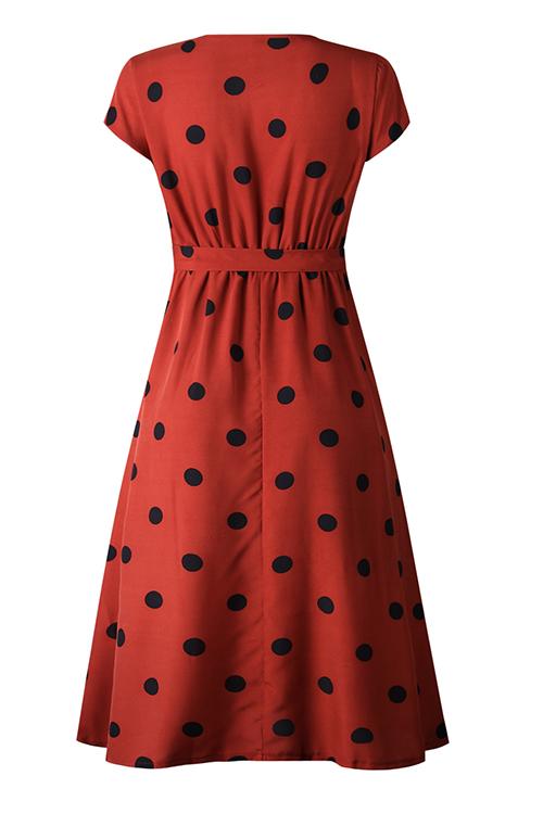 Bellevoga Dot Print V Neck Sleeveless Dress