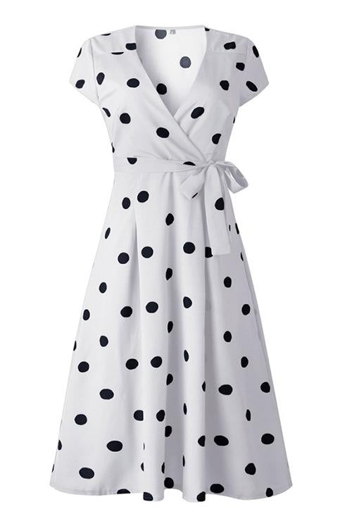 Bellevoga Dot Print V Neck Sleeveless Dress