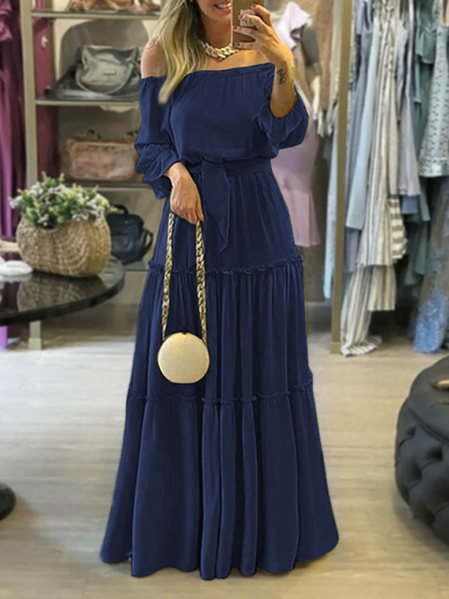 Bellevoga Solid Color Laced Maxi Dress