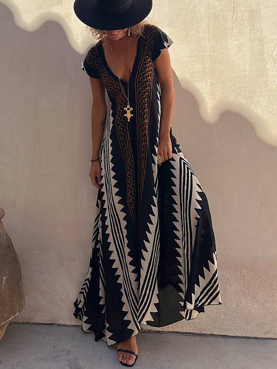 Beach Dates Ethnic Print A-line Maxi Dress