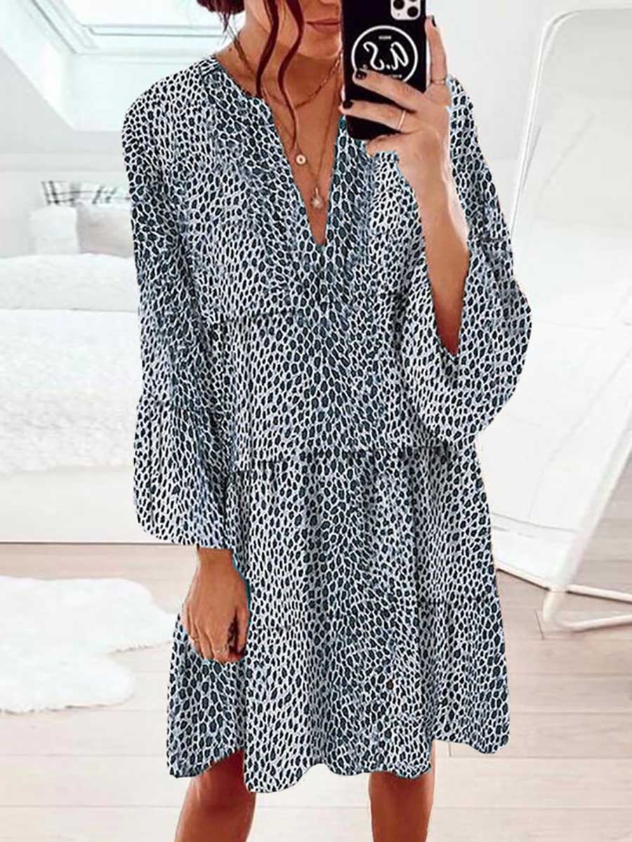 Bellevoga Long Sleeve Leopard Print Dress