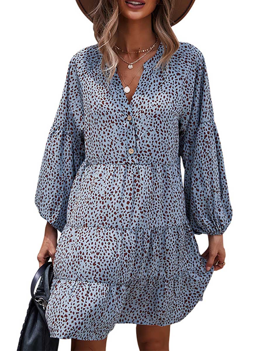 Bellevoga Long Sleeve Leopard Print Dress