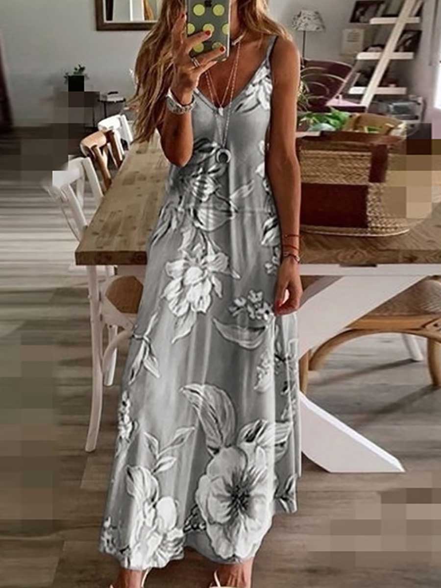 Bellevoga Slim Long Floral Halter Dress