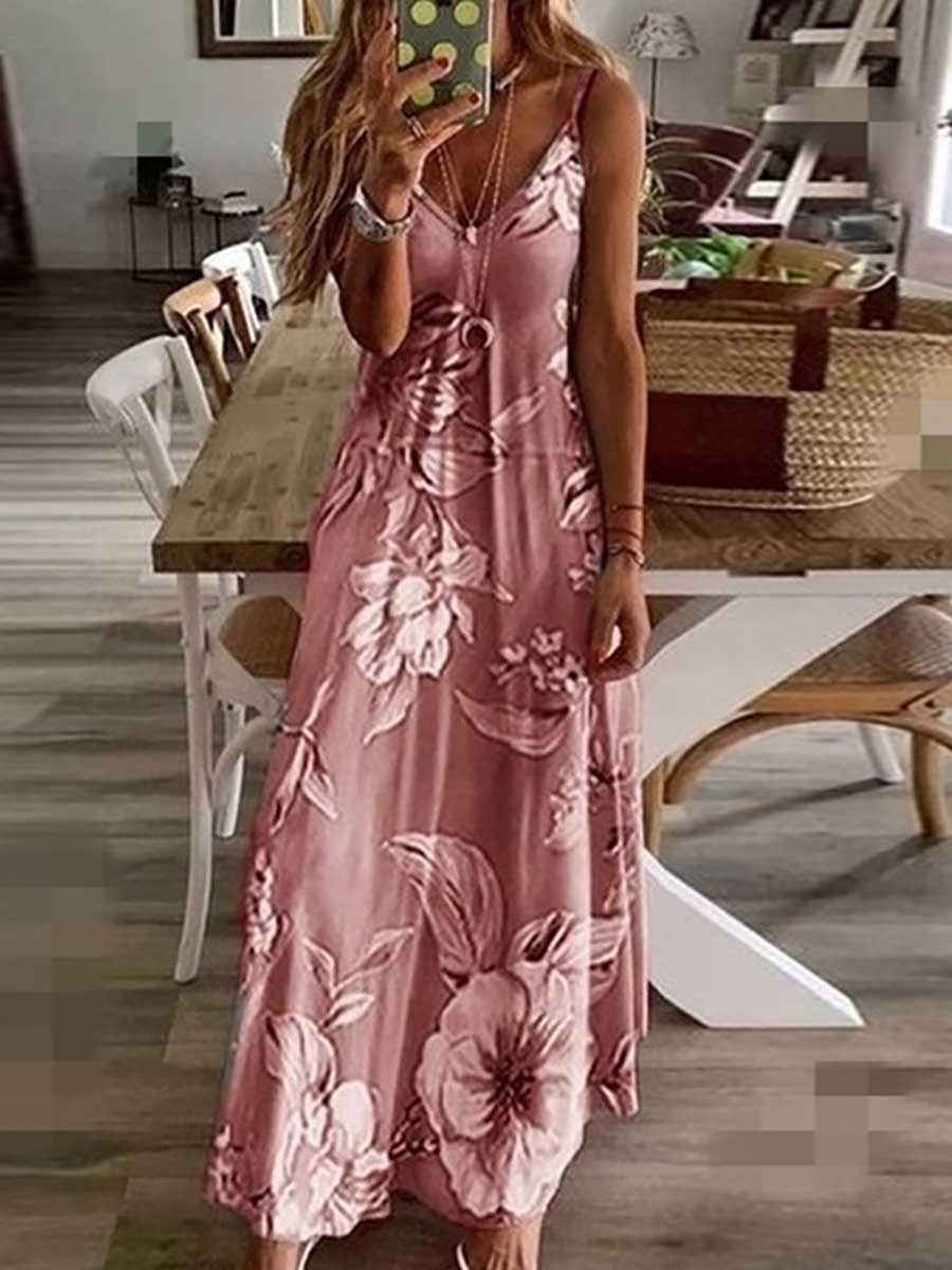 Bellevoga Slim Long Floral Halter Dress