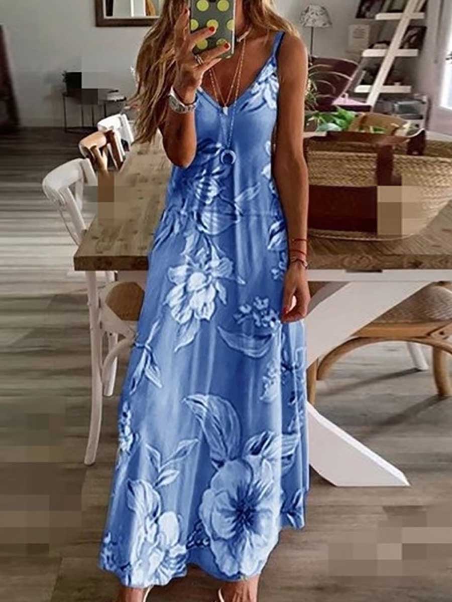 Bellevoga Slim Long Floral Halter Dress