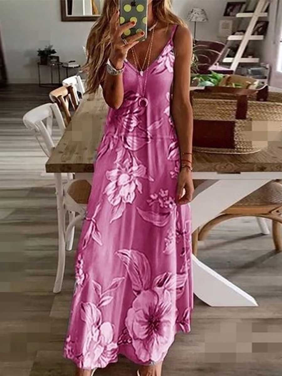 Bellevoga Slim Long Floral Halter Dress