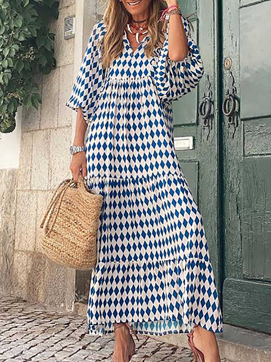 Bellevoga Printed Bubble Sleeve Dress