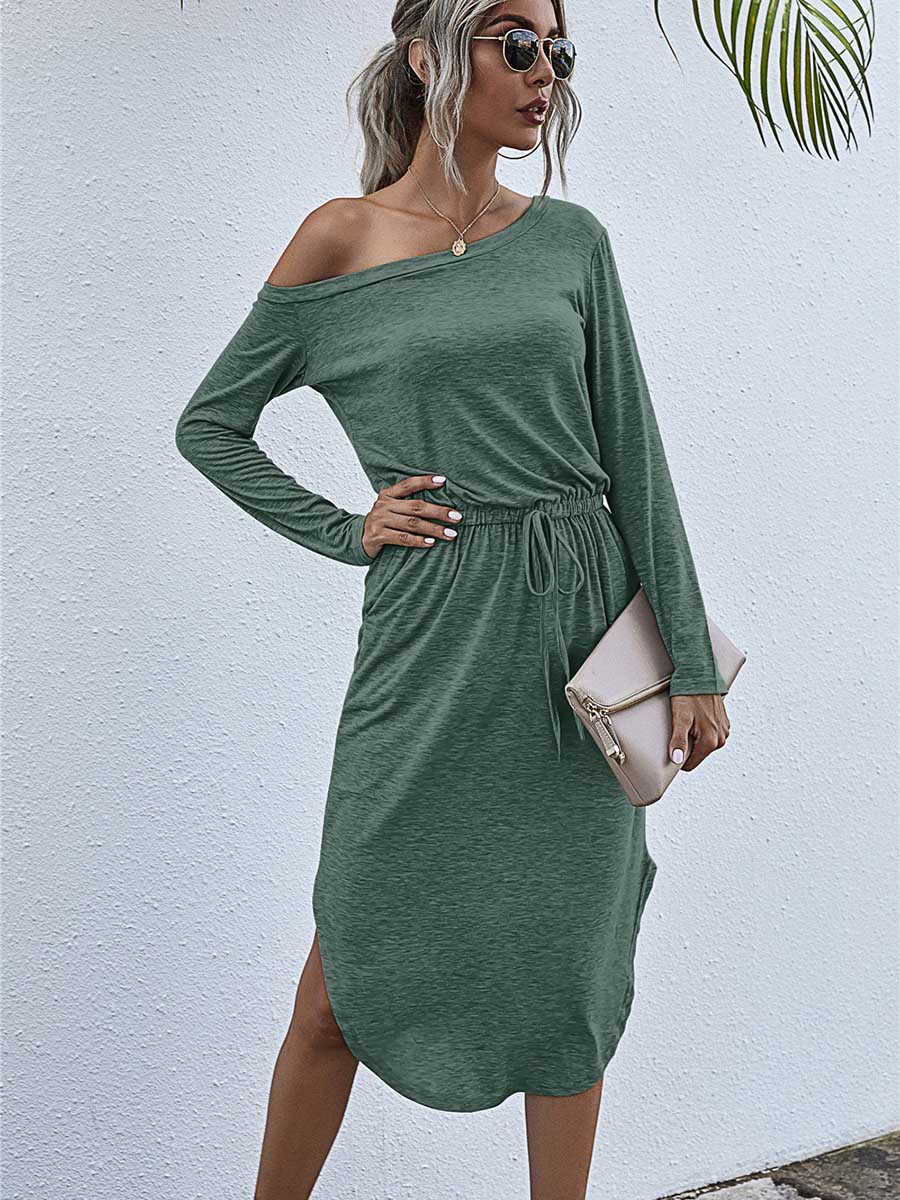 Bellevoga Strapless Long Sleeve Split Dress