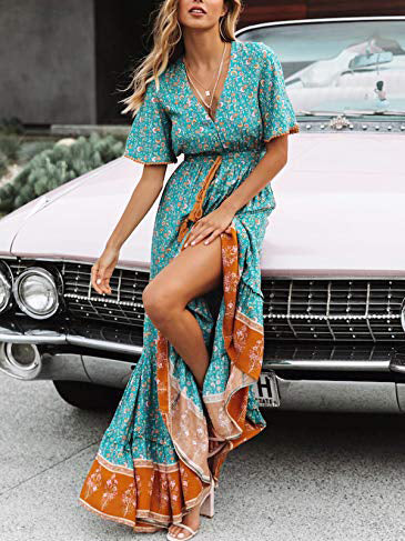 Printed Bohemian Maxi Beach Vacation Dress