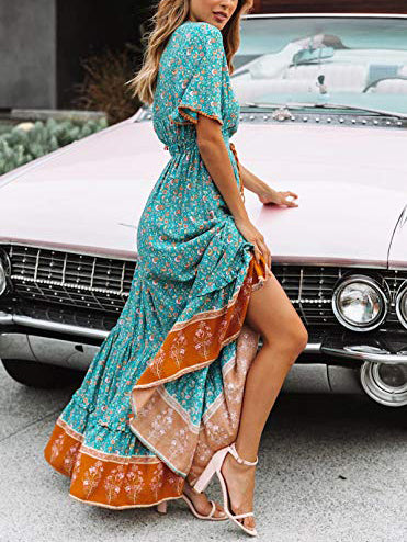 Printed Bohemian Maxi Beach Vacation Dress