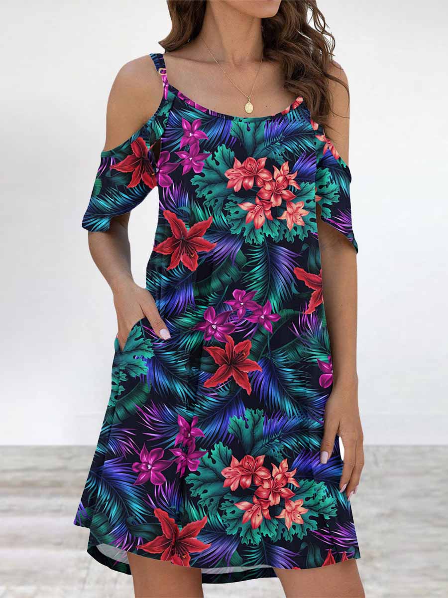 Bellevoga Elegant Print Flounce O Neck Dresses(11 Colors)