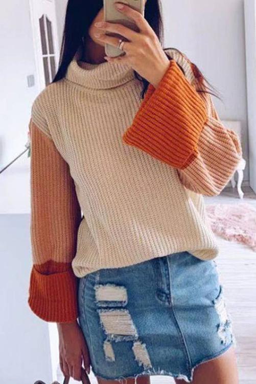 Bellevoga Pumpkin Oversized Color Block Sweater