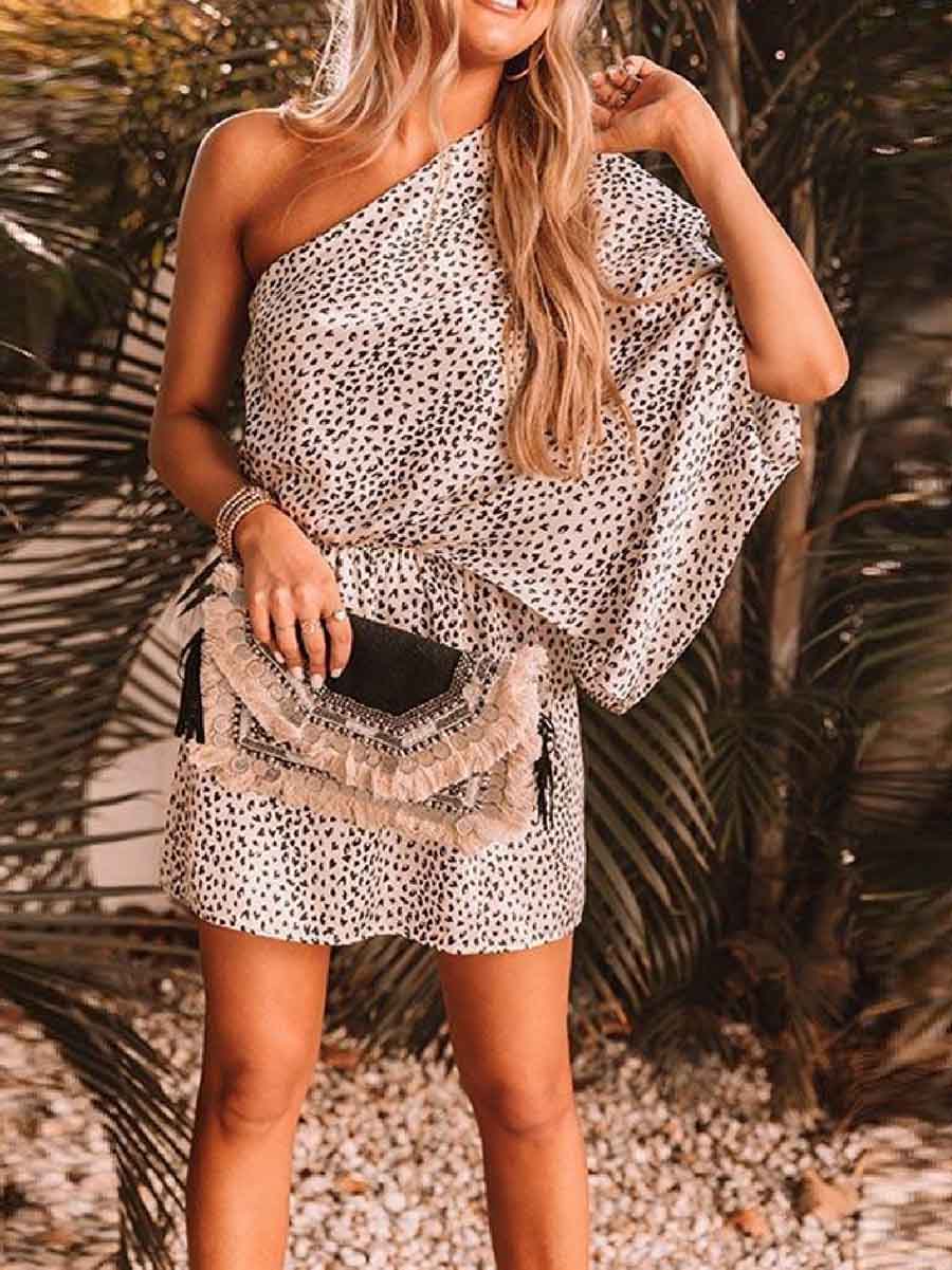 Bellevoga One Shoulder Leopard Mini Dress