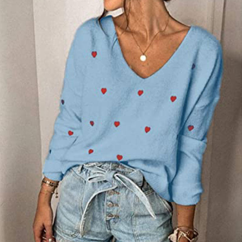 Bellevoga Love Polka Dot V-Neck Sweater