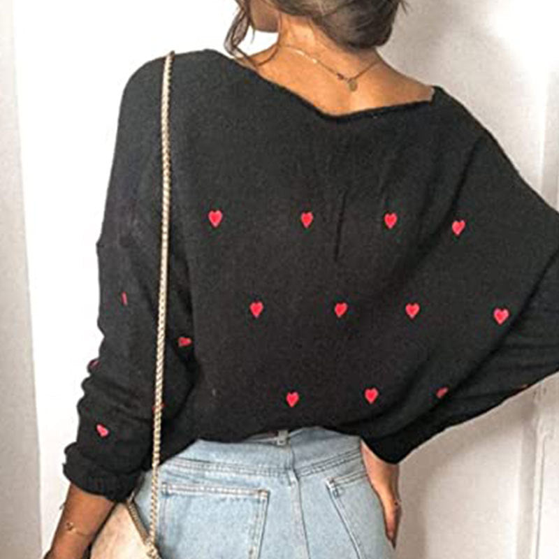 Bellevoga Love Polka Dot V-Neck Sweater