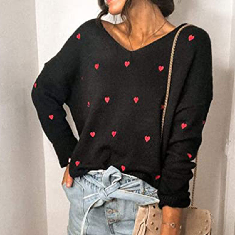 Bellevoga Love Polka Dot V-Neck Sweater