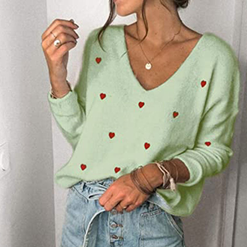 Bellevoga Love Polka Dot V-Neck Sweater