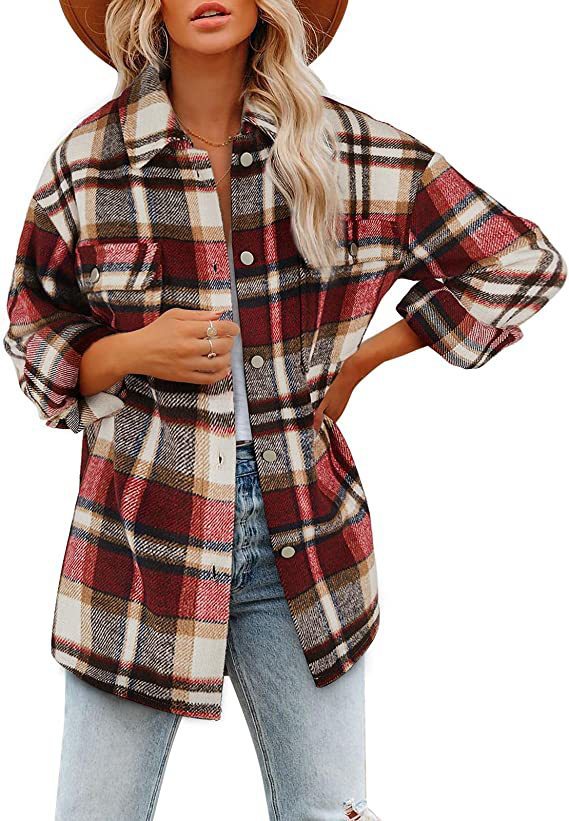 Bellevoga Loose Plaid Shirt Coat