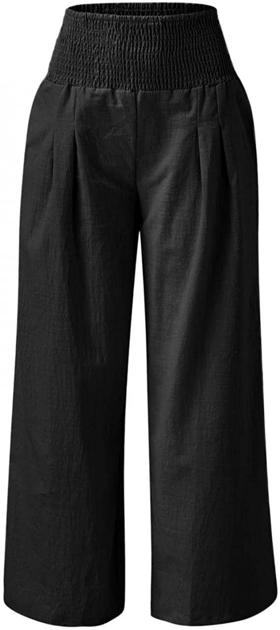 Bellevoga Fresh Air Linen Blend Pocketed Smocked Pants(10 Colors)