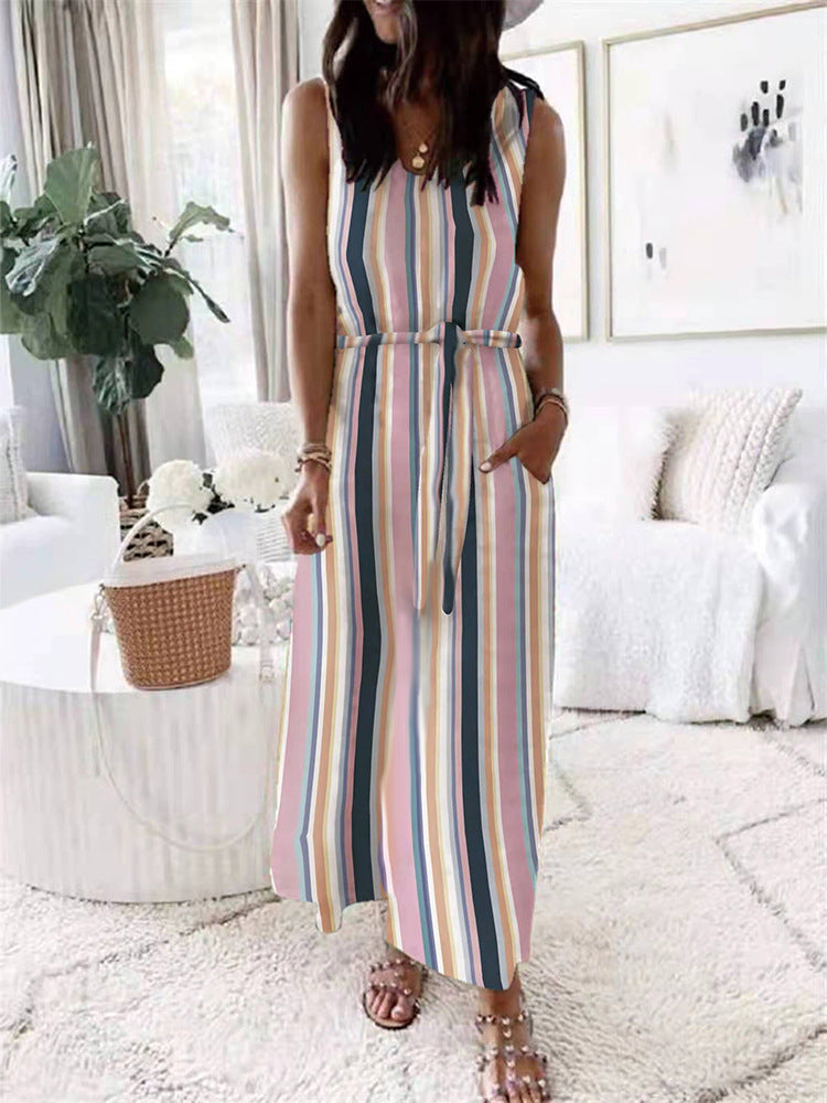 Bellevoga Elastic Waist Sleeveless Casual Maxi Dress