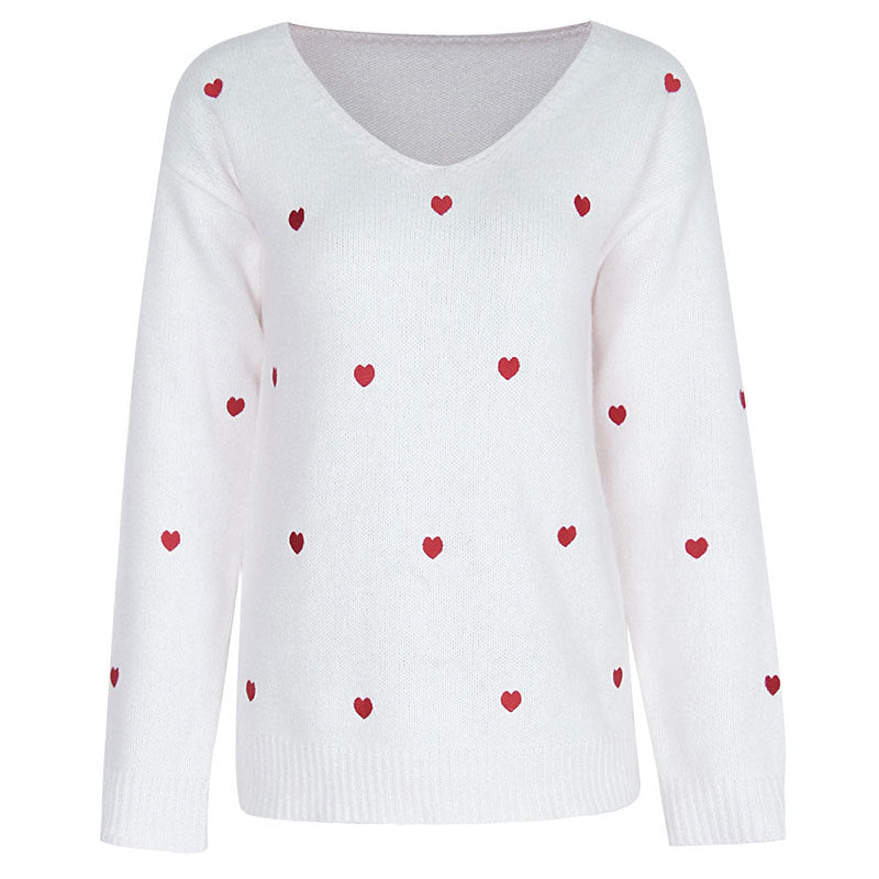 Bellevoga Love Polka Dot V-Neck Sweater