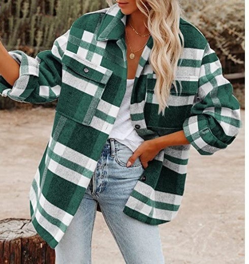 Bellevoga Loose Plaid Shirt Coat