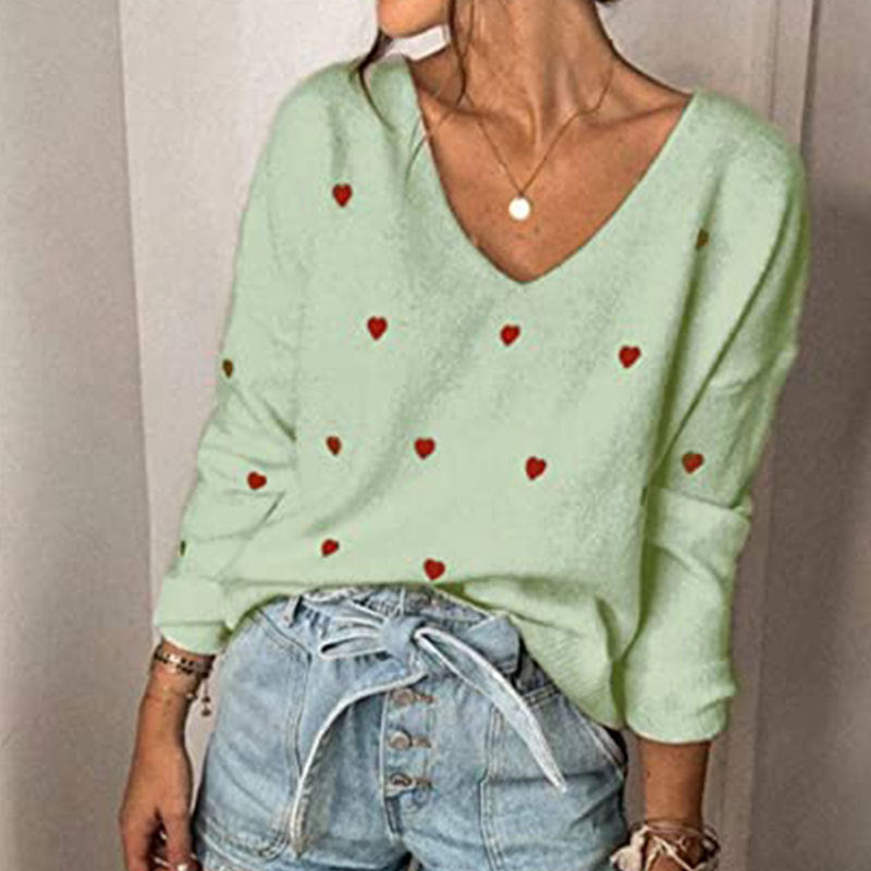 Bellevoga Love Polka Dot V-Neck Sweater