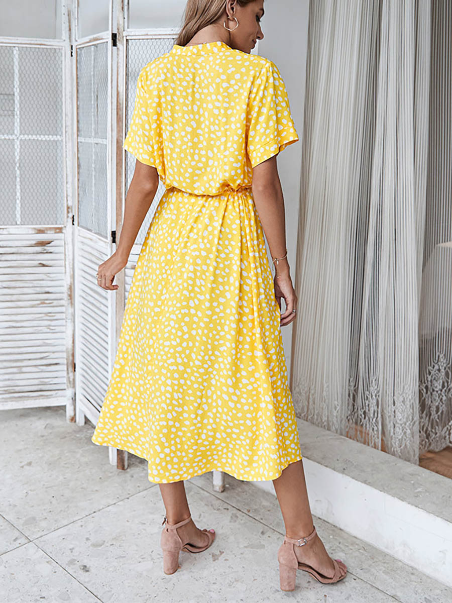 Bellevoga Polka Dot Short-Sleeve Dress(7 colors)