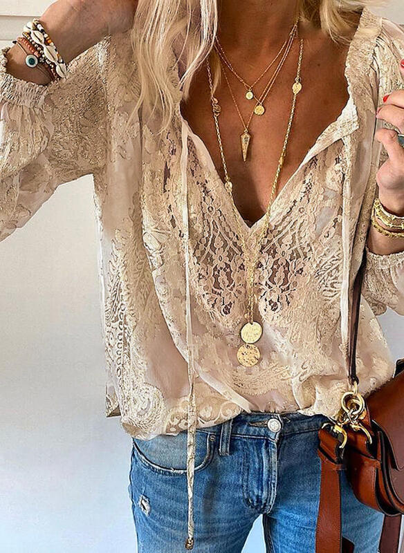 Bellevoga Printed Solid Color Lace Shirt