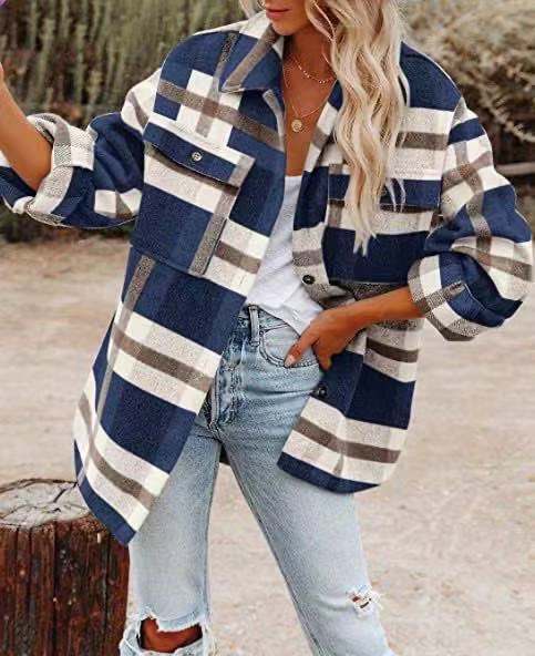 Bellevoga Loose Plaid Shirt Coat