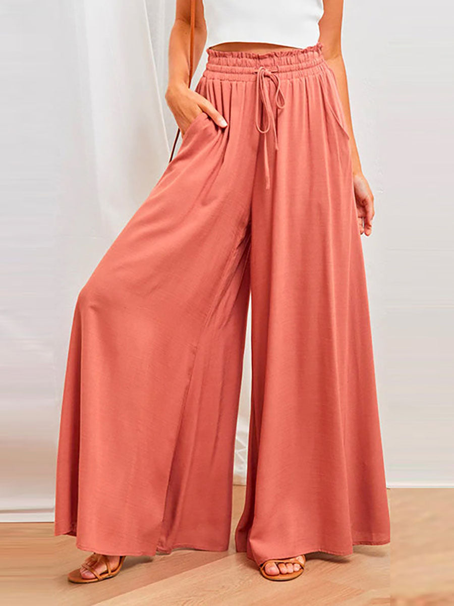 Bellevoga Drawstring Elastic Waist Wide Leg Baggy Pants(5 Colors )