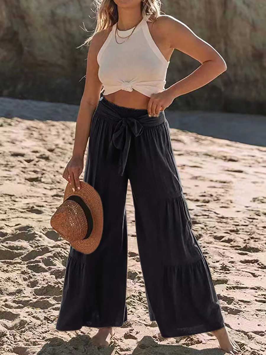 Bellevoga Strappy high-waisted pleated wide-leg pants