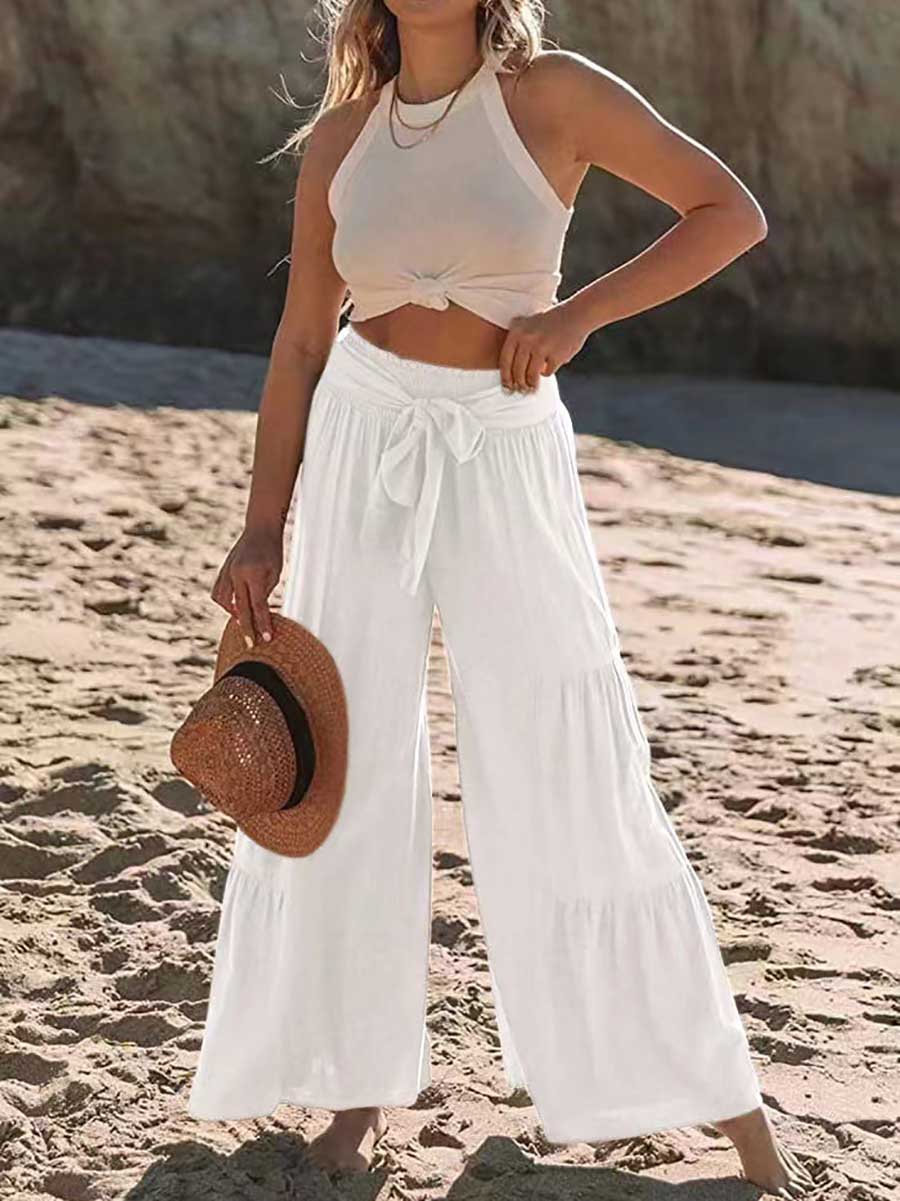 Bellevoga Strappy high-waisted pleated wide-leg pants