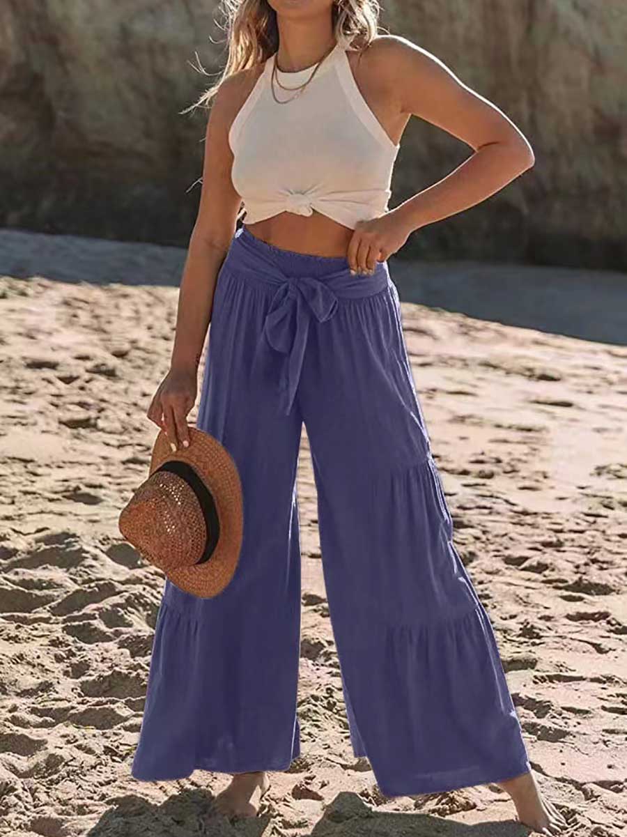 Bellevoga Strappy high-waisted pleated wide-leg pants