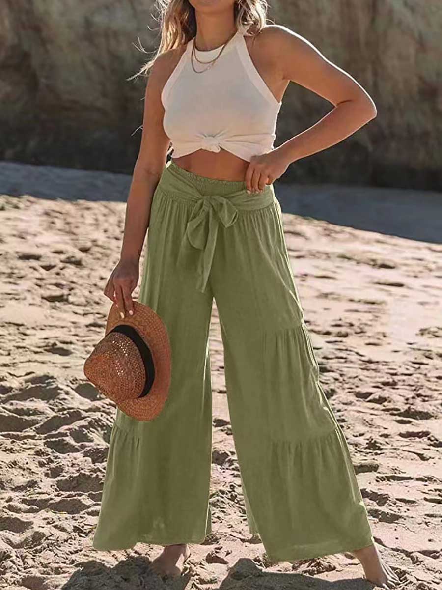 Bellevoga Strappy high-waisted pleated wide-leg pants